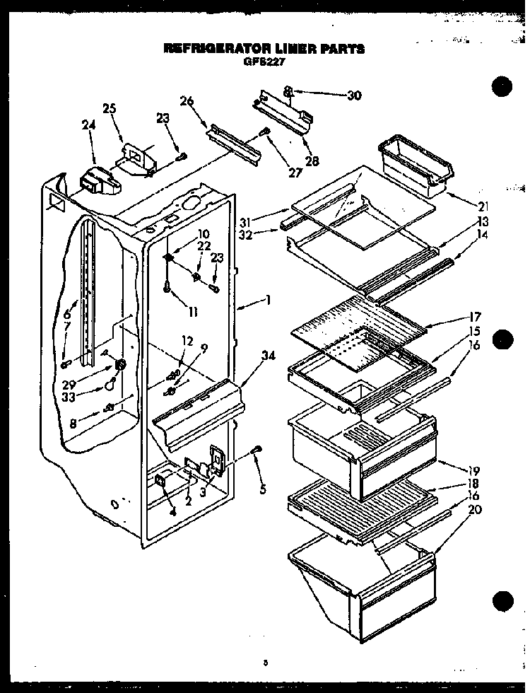 Refrigerator Liner Parts Diagram and Parts List for GFS227 MN11 Caloric Refrigerator