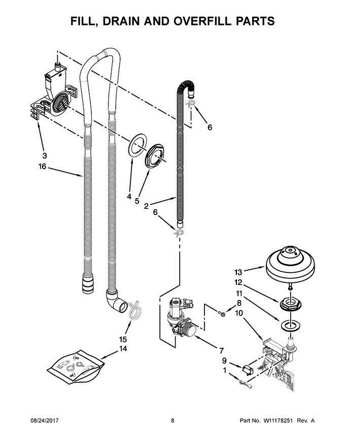 05 - Fill, Drain And Overfill Parts Diagram and Parts List for JDB9200CWX4  Jenn-Air Dishwasher