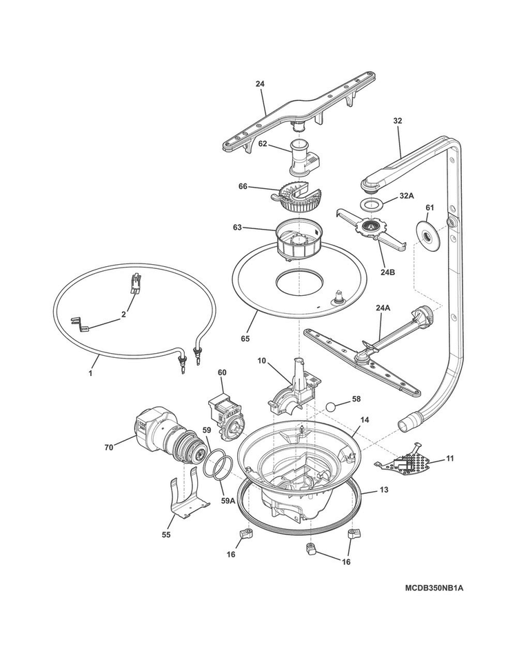 Motor & Pump Diagram and Parts List for CDB900NB6B  Crosley Dishwasher