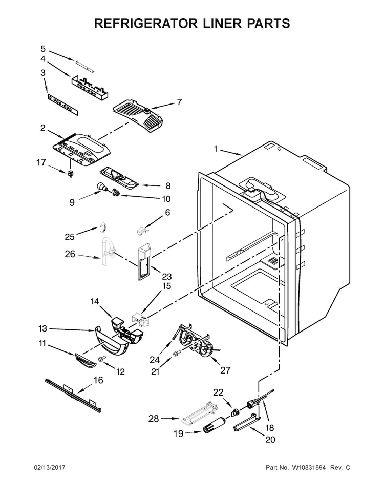 Refrigerator Liner Parts Diagram and Parts List for JFC2290REP00  Jenn-Air Refrigerator