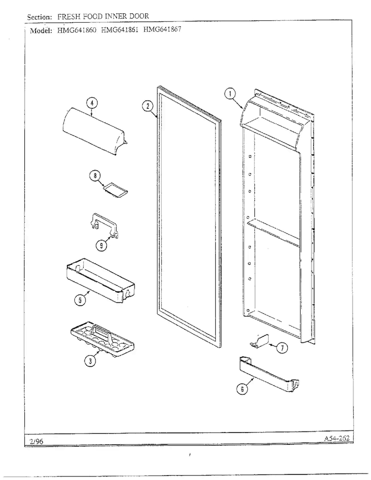 Fresh Food Inner Door Diagram and Parts List for HMG641861  Admiral Refrigerator