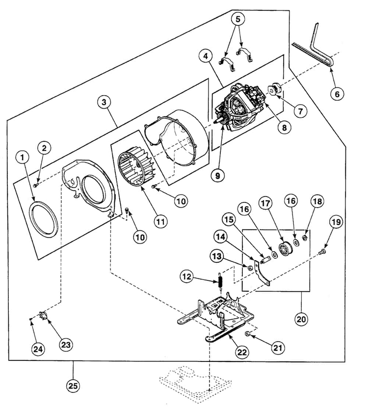 Motor Assy Diagram and Parts List for SSET17WF1500  Speed Queen Dryer