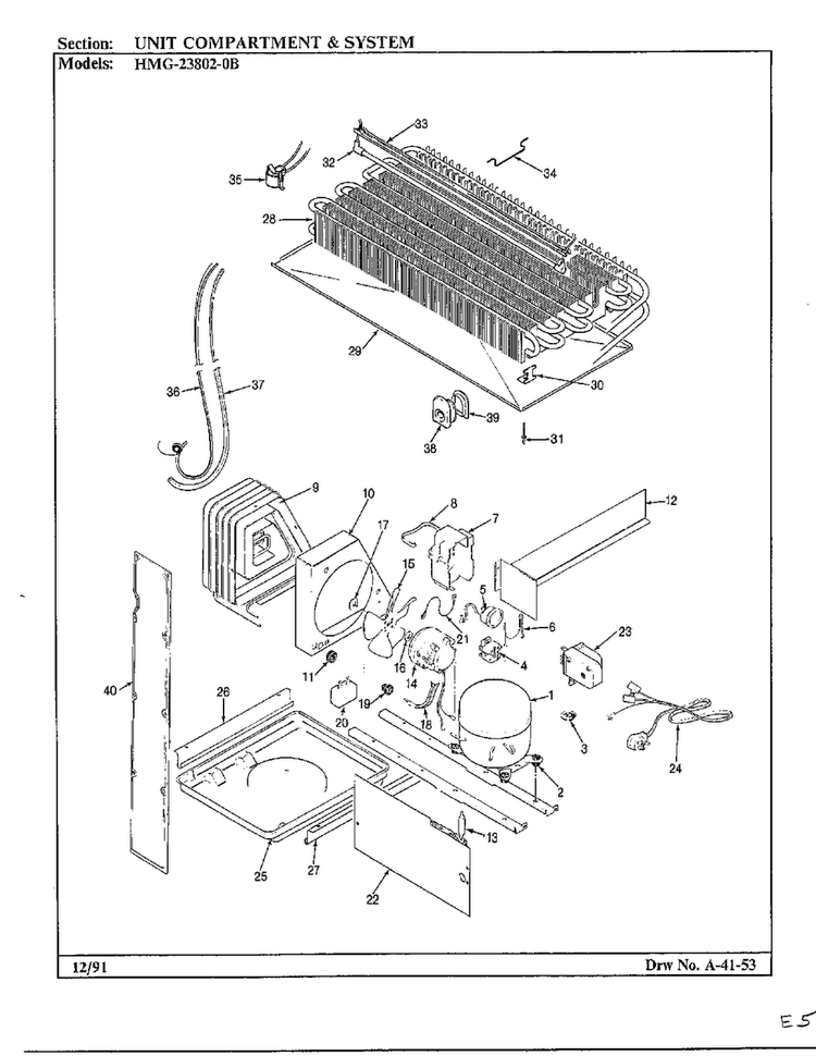 Unit Compartment And System Diagram and Parts List for 23802-0B  Admiral Refrigerator