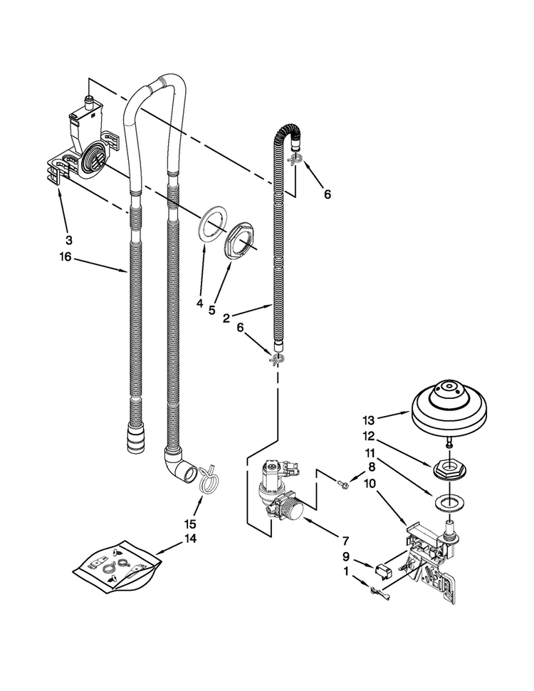 Fill, Drain And Overfill Parts Diagram and Parts List for JDB8700AWS1  Jenn-Air Dishwasher