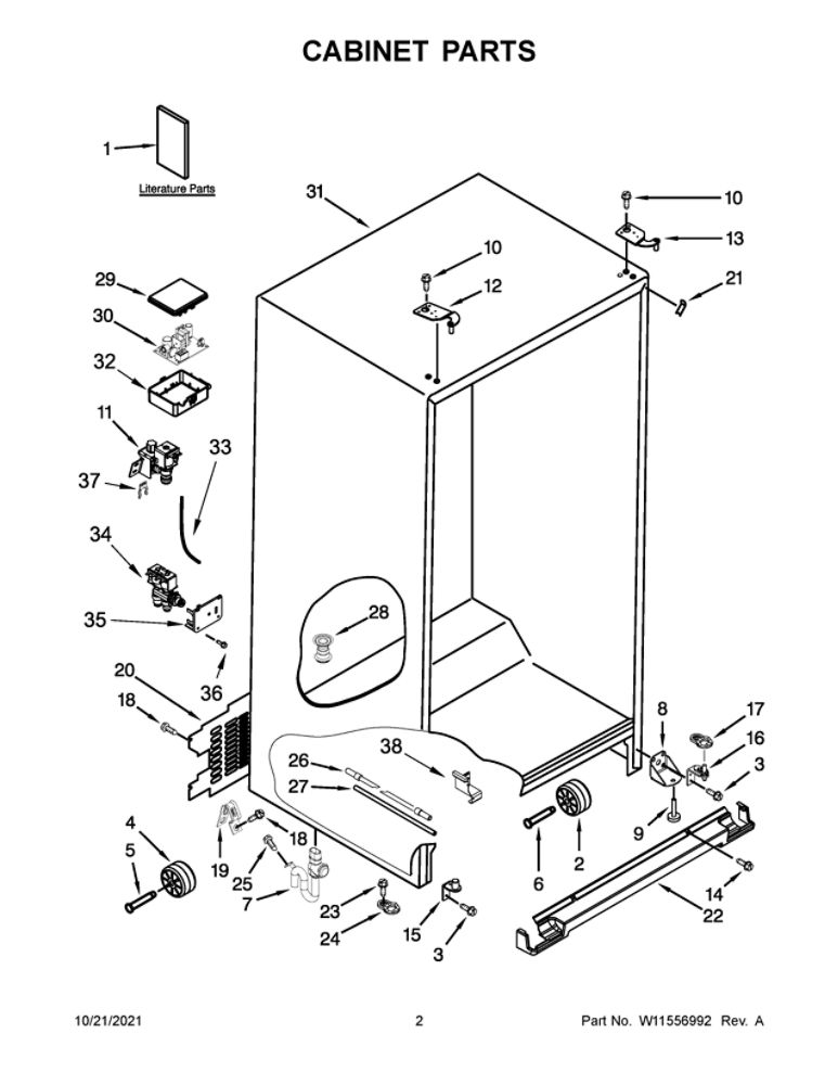 Cabinet Parts Diagram and Parts List for MSC21C6MFZ05  Maytag Refrigerator