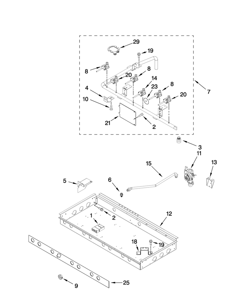 Burner Box, Gas Valves, And Switches Diagram and Parts List for JDRP536WP00  Jenn-Air Range