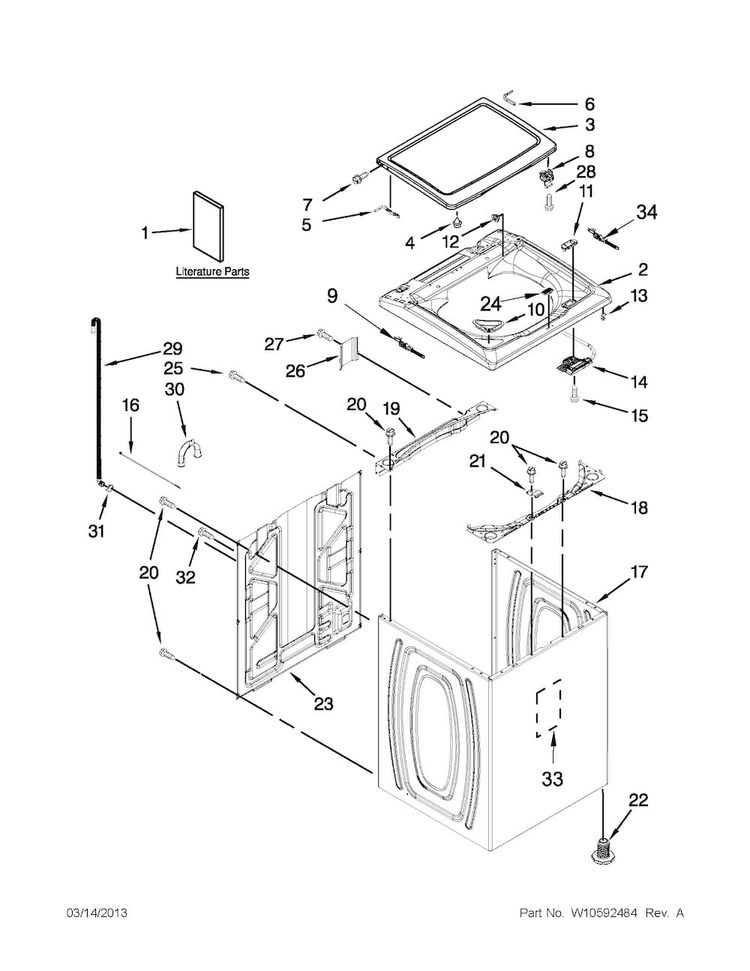 Top And Cabinet Parts Diagram and Parts List for 7MMVWX722BG0  Maytag Washer