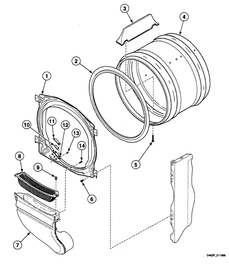 Drum Assy Diagram and Parts List for SSEY07WF1500  Speed Queen Dryer