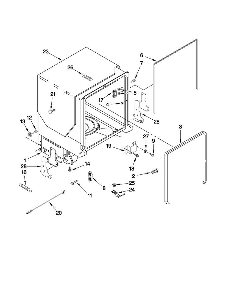 Tub And Frame Parts Diagram and Parts List for MDB7609AWB3  Maytag Dishwasher