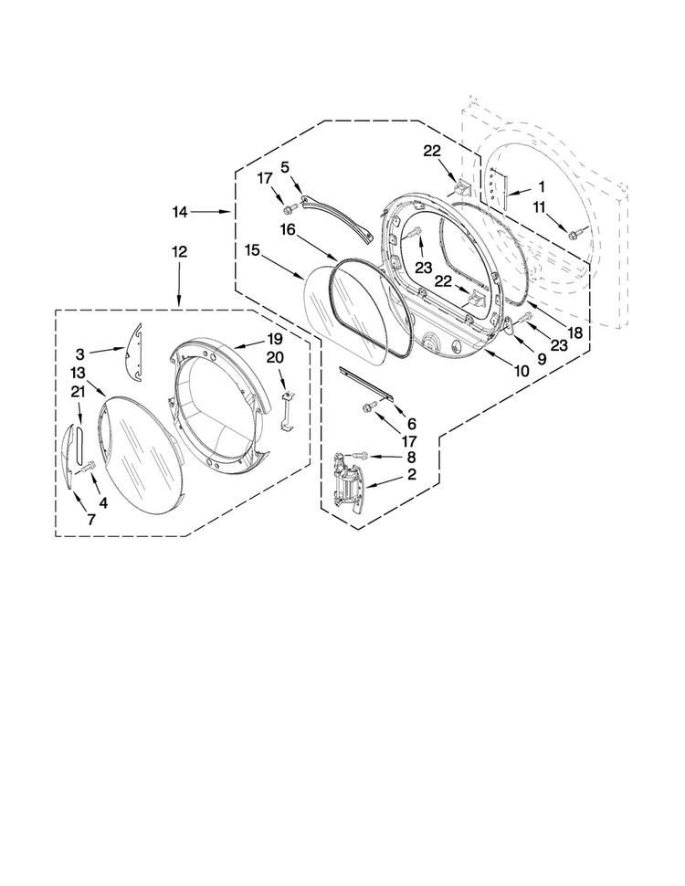 Door Parts Diagram and Parts List for NGD7500VM1  Amana Dryer