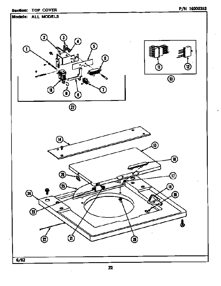Top Cover Diagram and Parts List for LSE9900AFE  Maytag Washer Dryer Combo