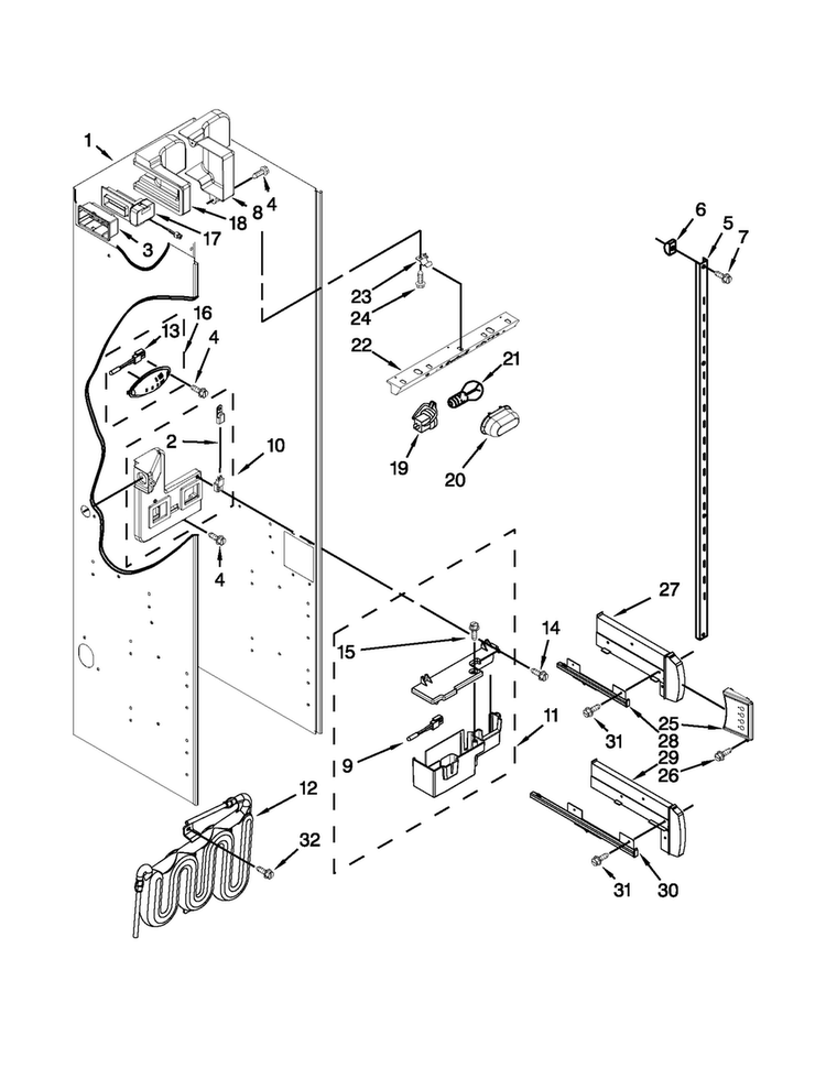 Refrigerator Liner Parts Diagram and Parts List for JS42PPDUDB16  Jenn-Air Refrigerator