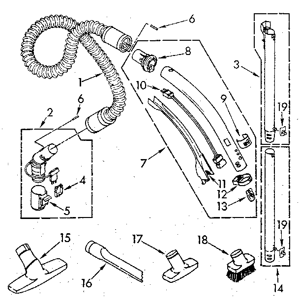 Hose And Attachment Diagram and Parts List for 1162040090  Kenmore Canister Vacuum