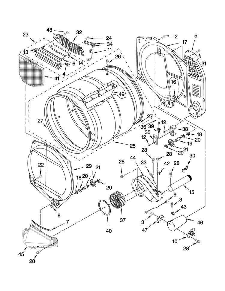 Bulkhead Parts Diagram and Parts List for MGDX550XW0  Maytag Dryer