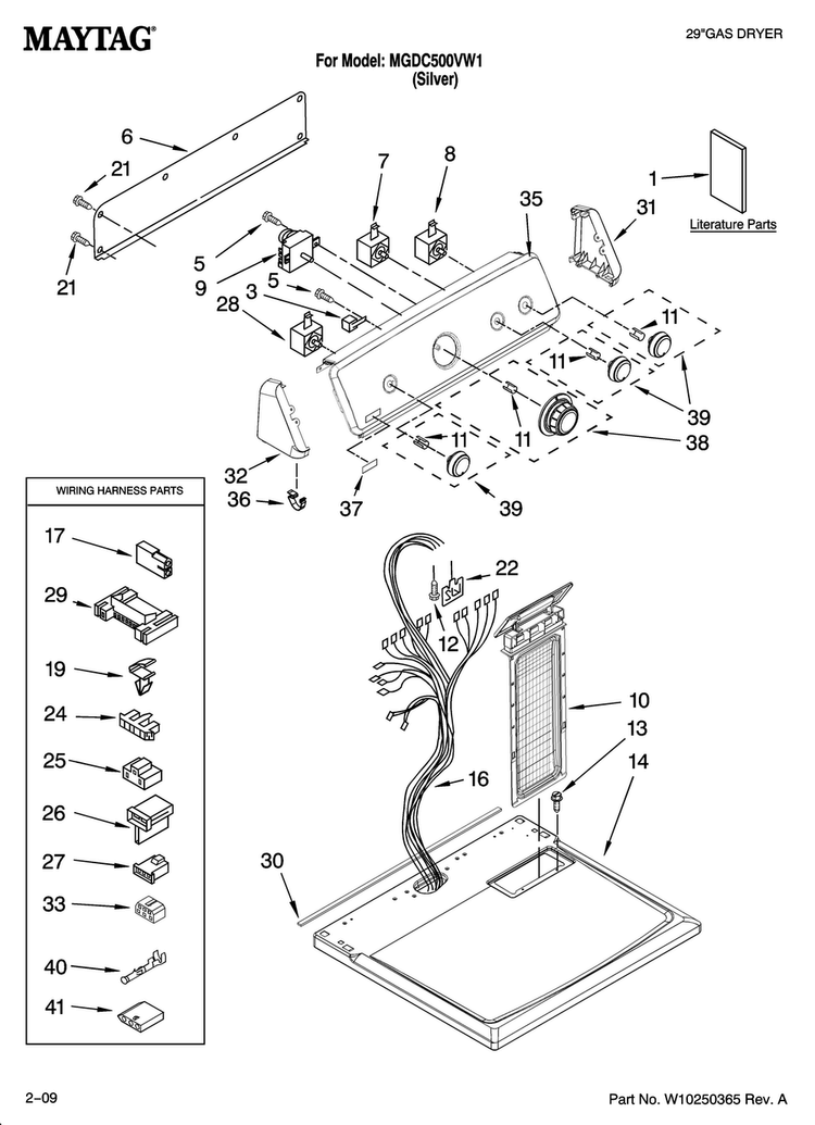 Top And Console Parts Diagram and Parts List for MGDC500VW1  Maytag Dryer