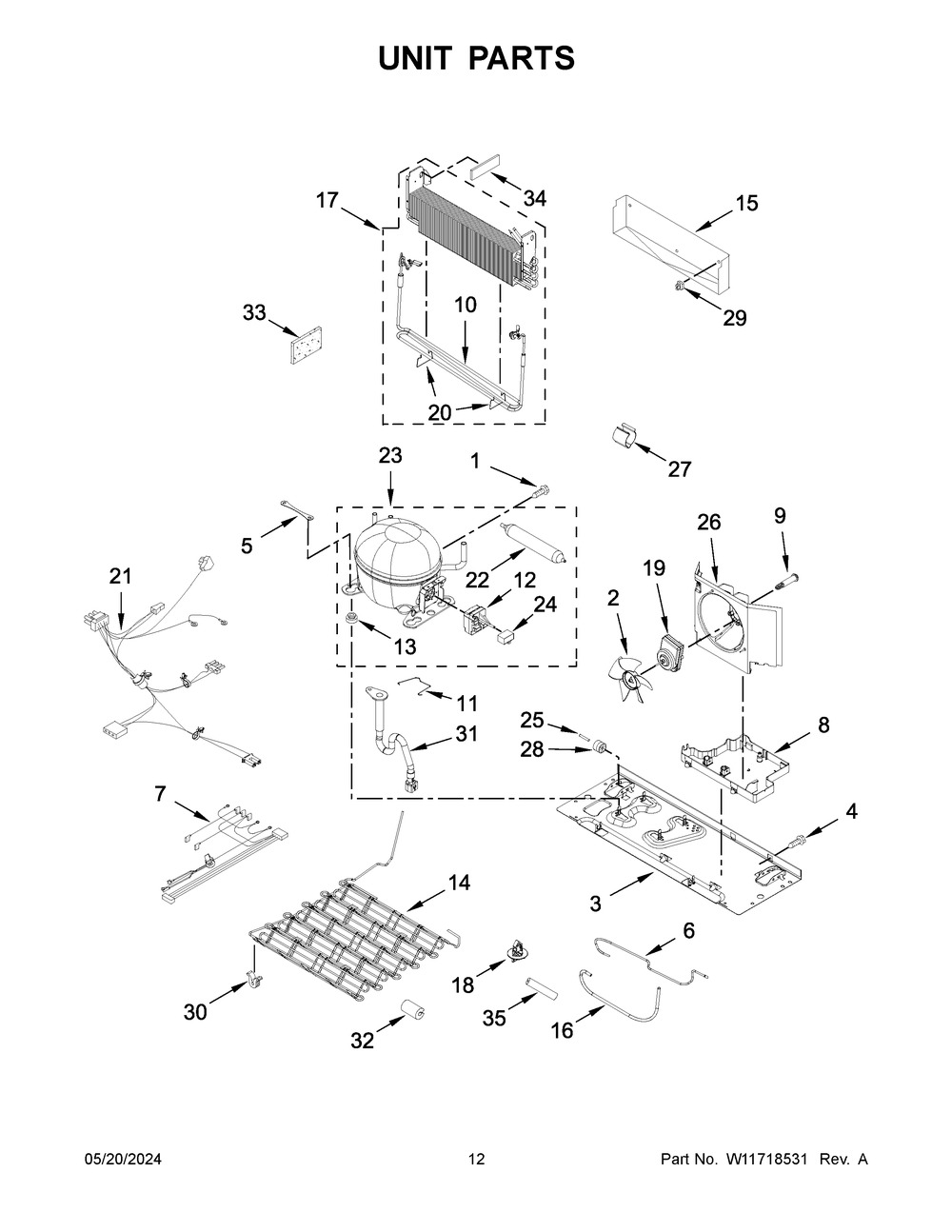 Unit Parts Diagram and Parts List for ABB1924BRB05  Amana Refrigerator