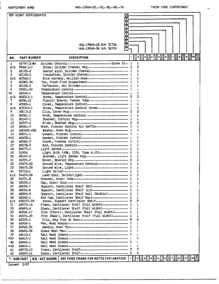 Fresh Food Compartment Page 2 Diagram and Parts List for 19864A  Admiral Refrigerator
