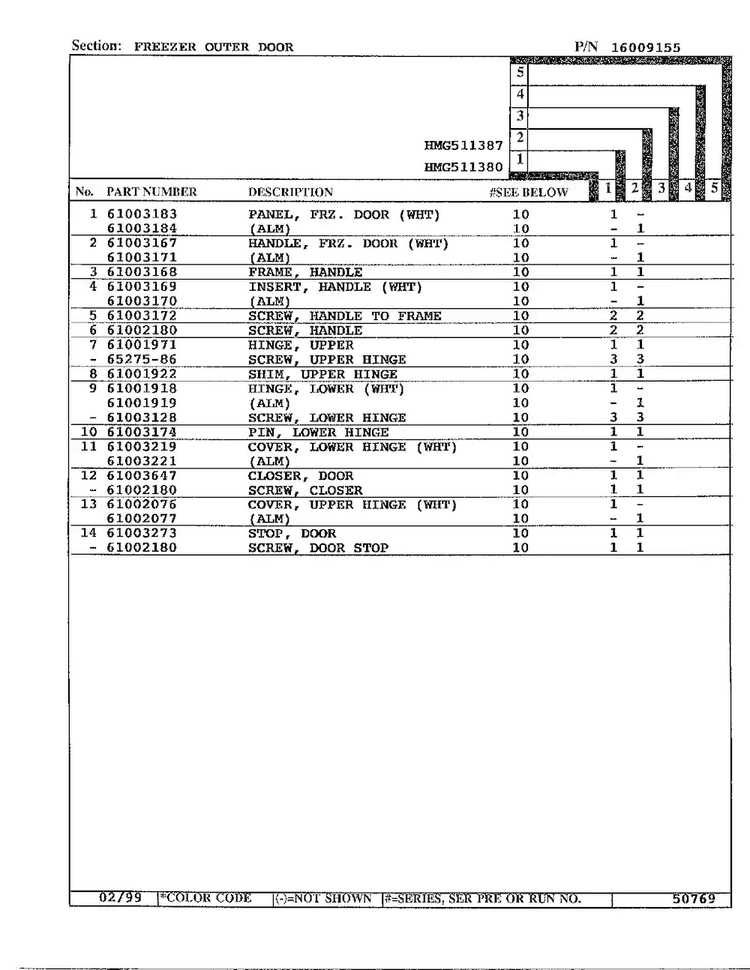 Freezer Outer Door Page 2 Diagram and Parts List for HMG511387  Admiral Refrigerator