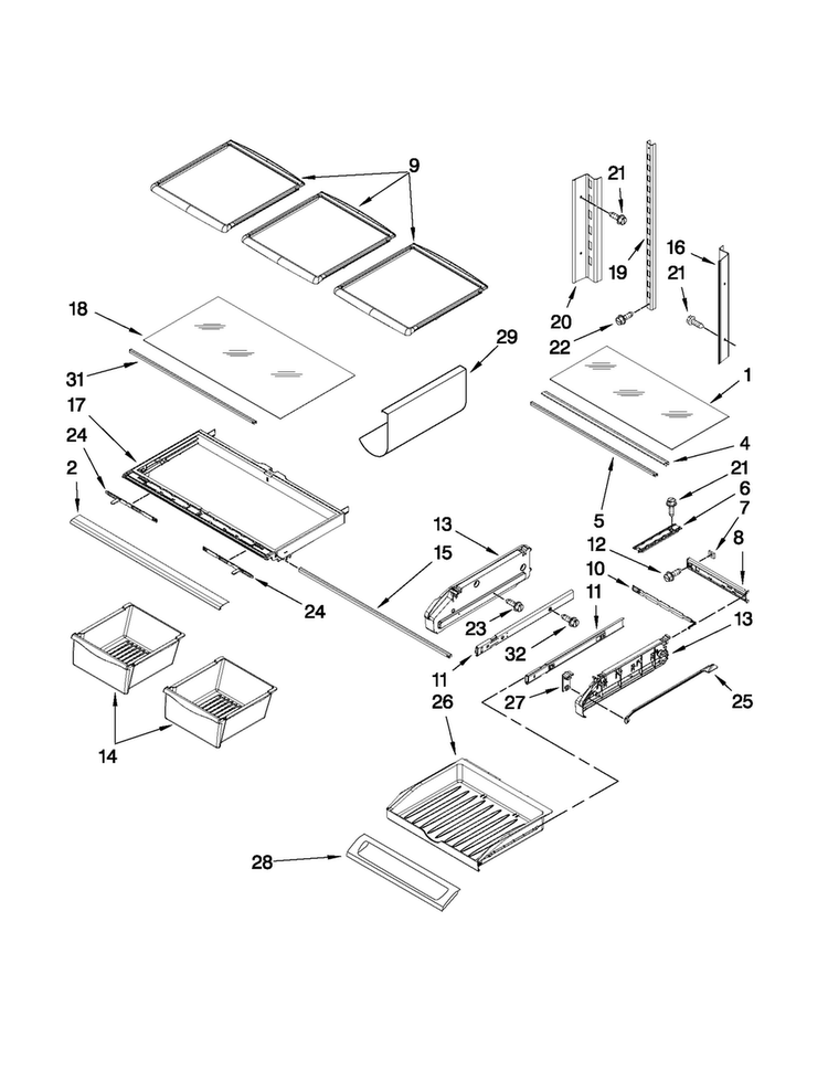 Shelf Parts Diagram and Parts List for JFI2089WES4  Jenn-Air Refrigerator