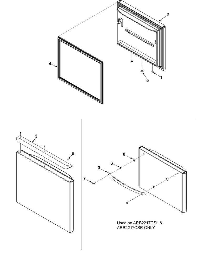Freezer Door Diagram and Parts List for ARB2217CW1  Amana Refrigerator