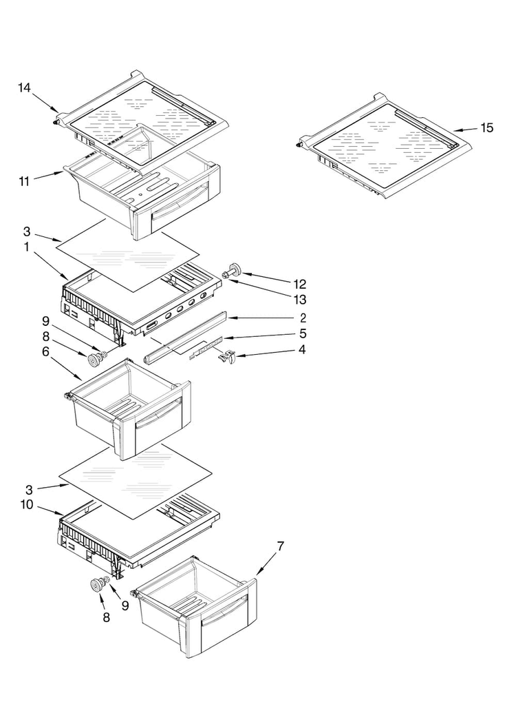Refrigerator Shelf Parts Diagram and Parts List for MSD2576VEW00  Maytag Refrigerator