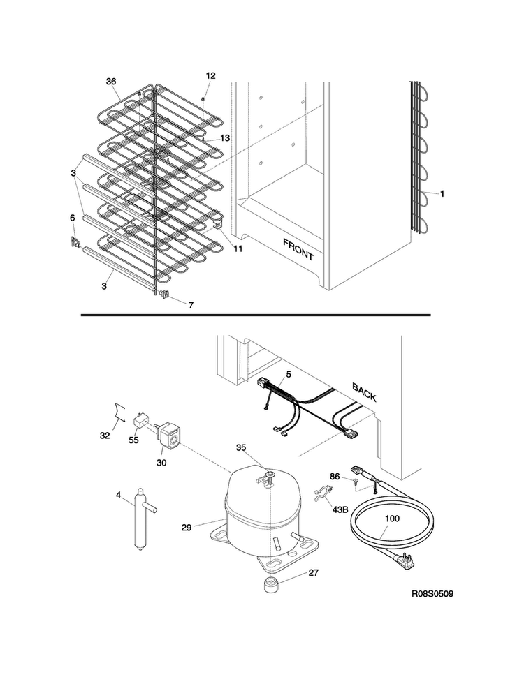 System Diagram and Parts List for CFUMC21QW0  Crosley Freezer