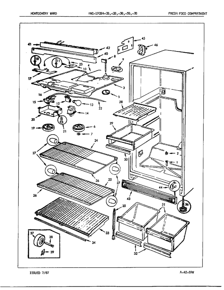 Fresh Food Compartment Diagram and Parts List for 19284A  Admiral Refrigerator