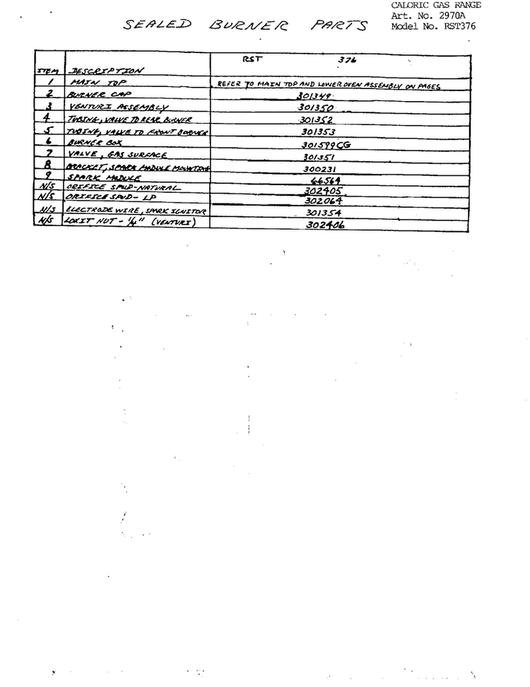 Sealed Burner Parts Page 2 Diagram and Parts List for 2970A  Amana Range