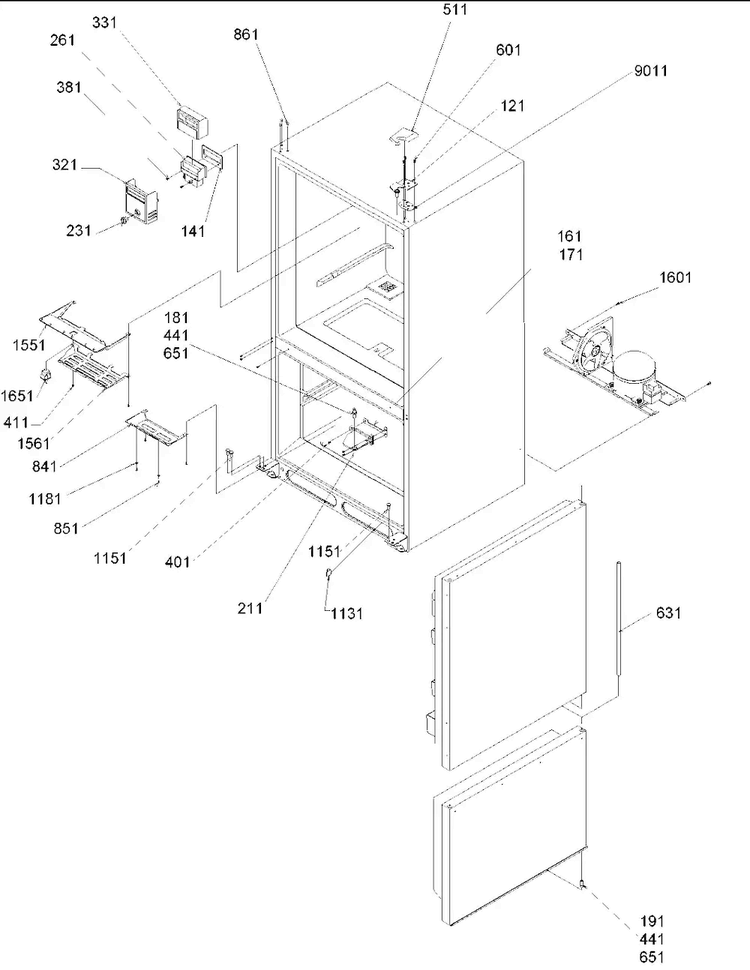 Control, Hinges & Shields Diagram and Parts List for BB20V1PS-P1321315WS  Amana Refrigerator