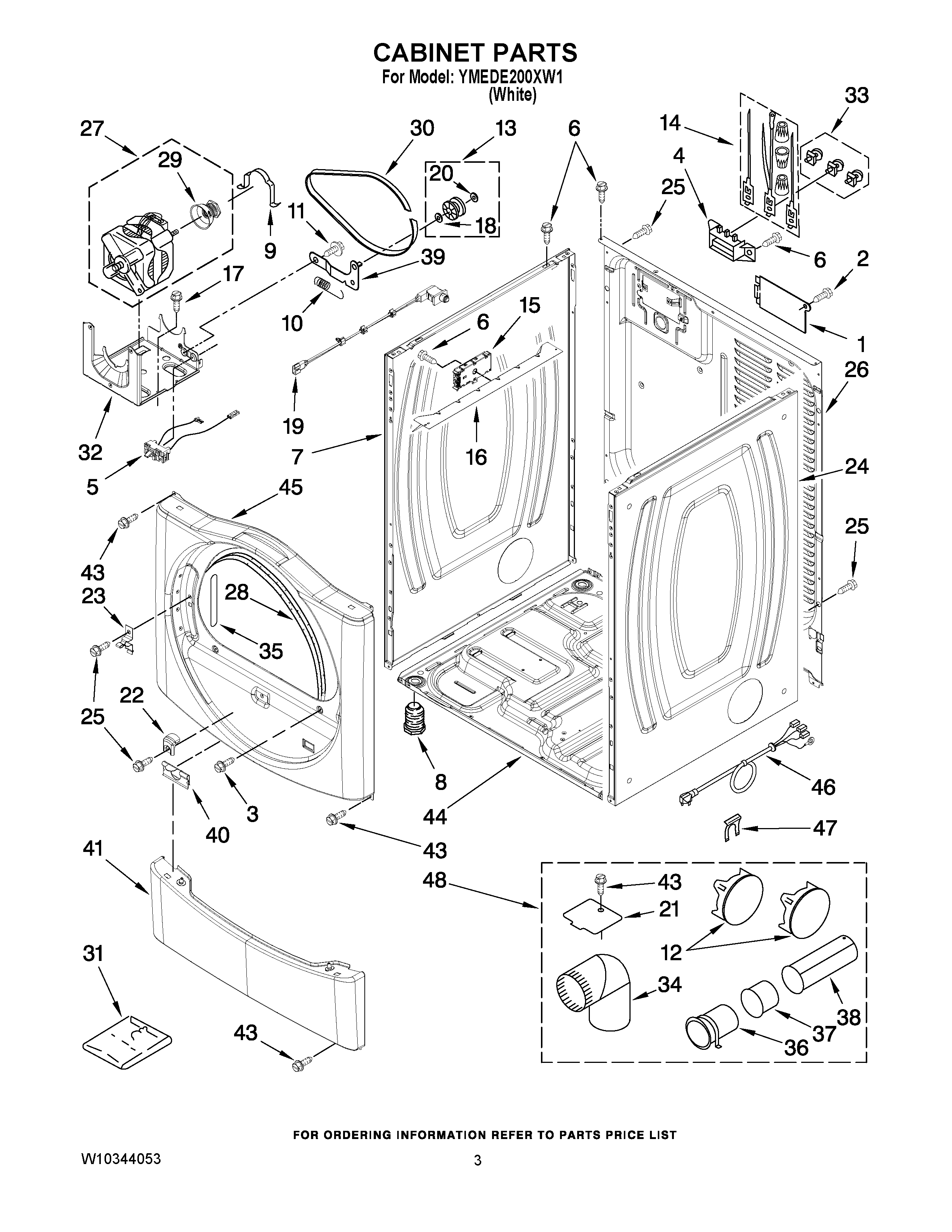 02 - CABINET PARTS Diagram and Parts List for YMEDE200XW1  Maytag Dryer