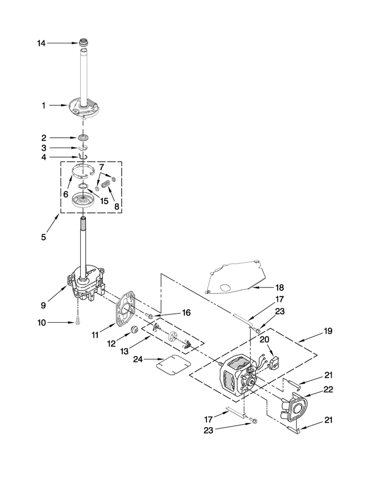 Brake, Clutch, Gearcase, Motor And Pump Parts Diagram and Parts List for 7MMMS0100VW1  Maytag Washer