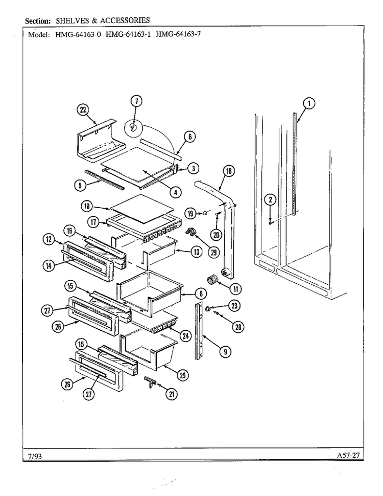 Shelves And Accessories Diagram and Parts List for 64163-0A  Admiral Refrigerator