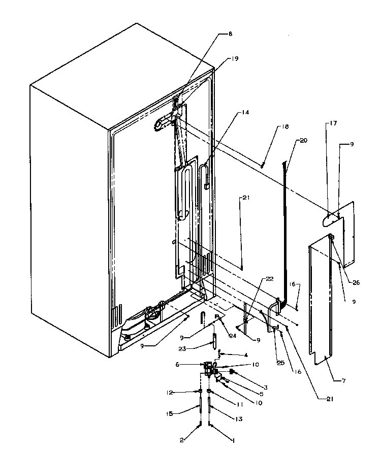 Cabinet Back Diagram and Parts List for SXD20Q2W-P1162508WW  Amana Refrigerator