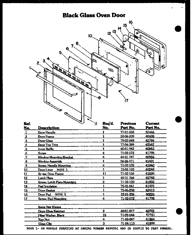 BLACK GLASS OVEN DOOR Diagram and Parts List for DDO-790  Amana Wall Oven