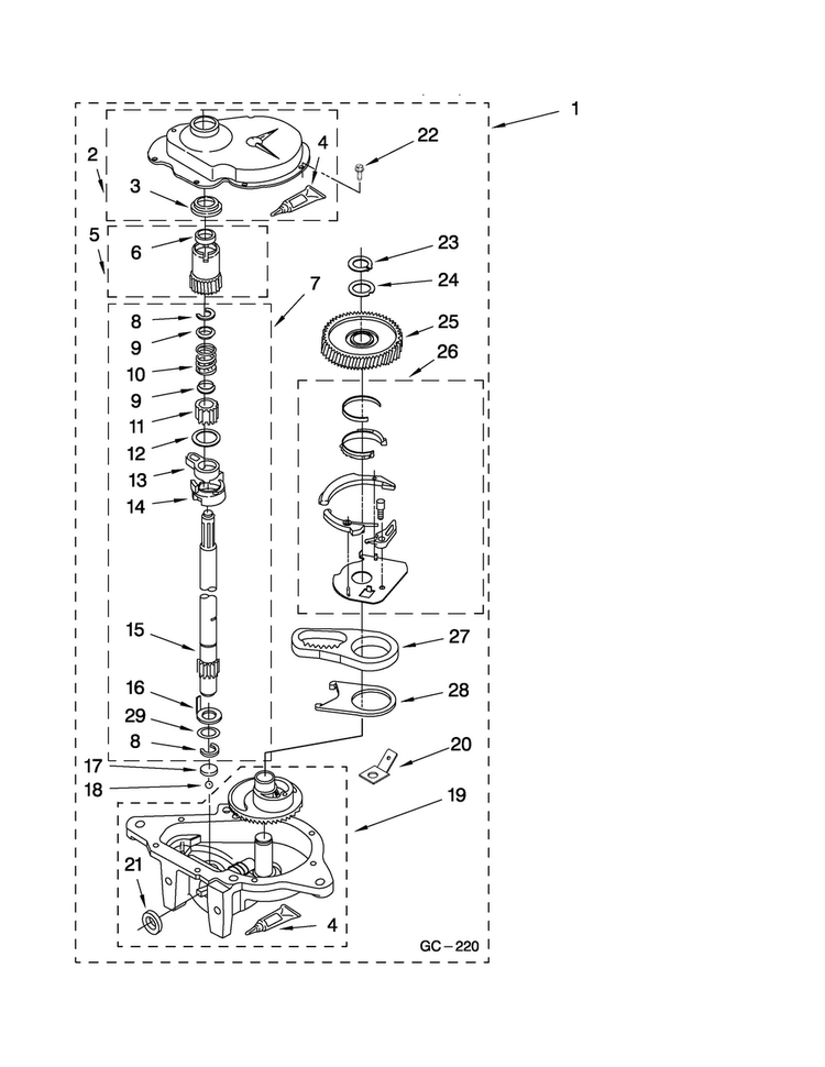Gearcase Parts Diagram and Parts List for 7MMTM0300WQ0  Maytag Washer