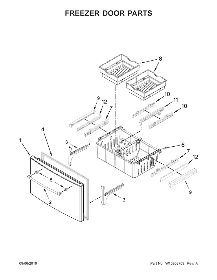 Freezer Door Parts Diagram and Parts List for MFI2269FRE01  Maytag Refrigerator