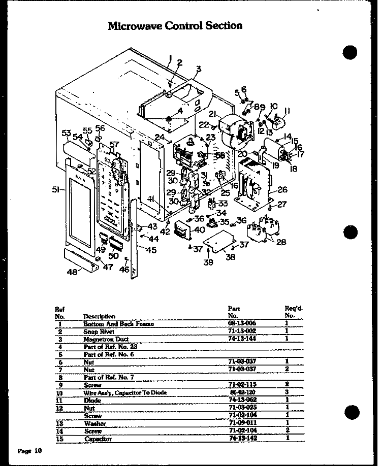 MICROWAVE CONTROL SECTION Diagram and Parts List for DDO-862  Amana Microwave Oven Combo
