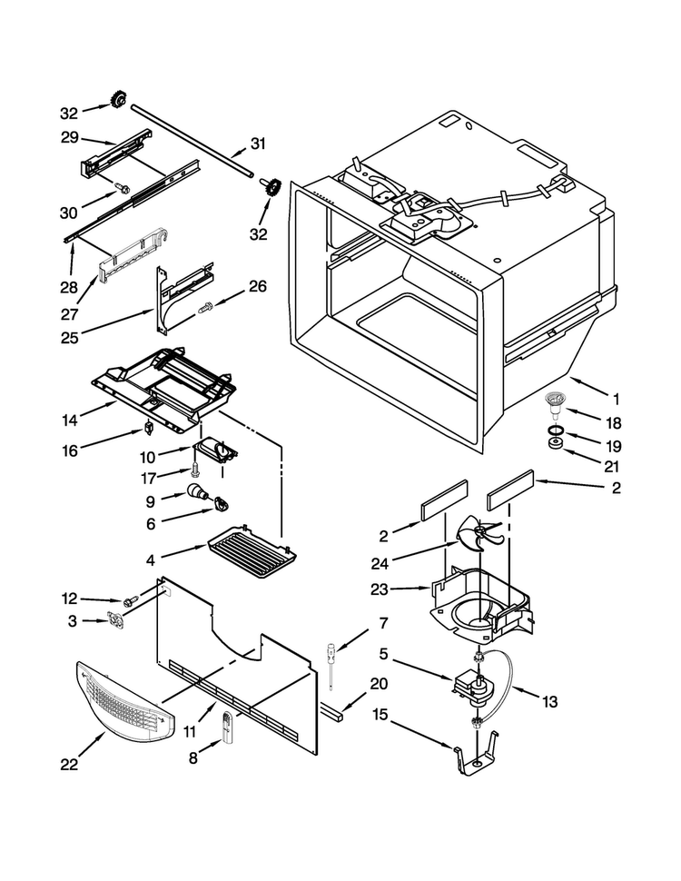 Freezer Liner Parts Diagram and Parts List for JFD2589KES2  Jenn-Air Refrigerator