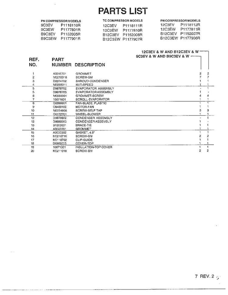 Air Conditioner Page 4 Diagram and Parts List for PC3EW P117781R Amana Air Conditioner