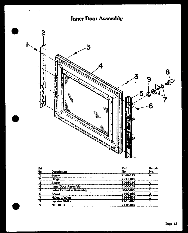 INNER DOOR ASSY Diagram and Parts List for DDO-862  Amana Microwave Oven Combo