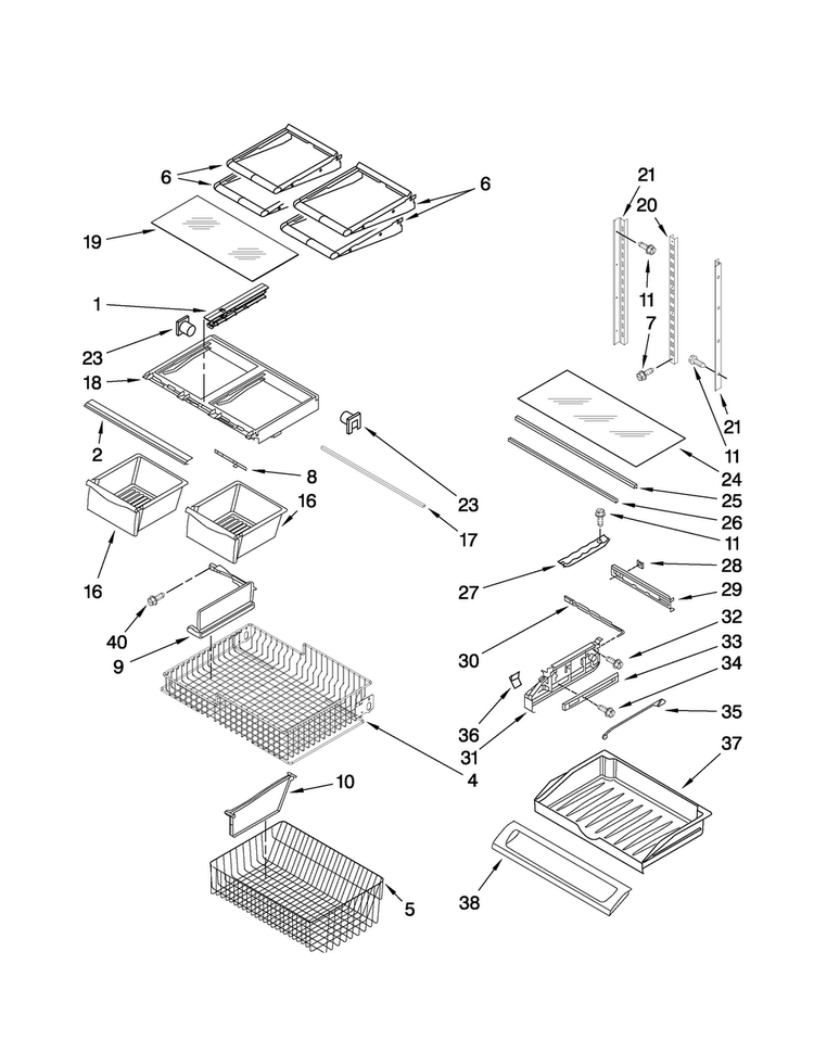 Shelf Parts Diagram and Parts List for AFF2534FEB3  Amana Refrigerator