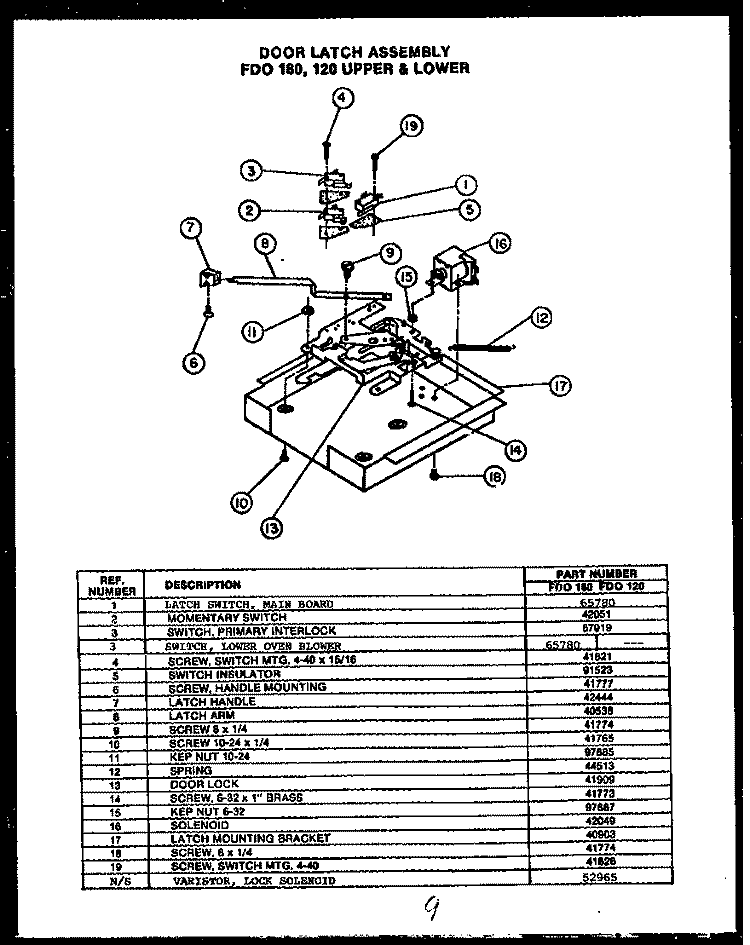 DOOR LATCH ASSY FDO 180 Diagram and Parts List for FDO120  Amana Microwave