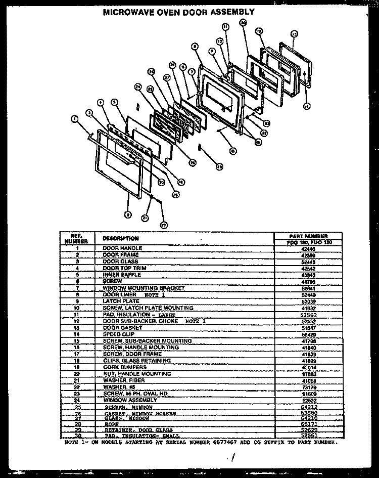 MICROWAVE OVEN DOOR ASSY Diagram and Parts List for FDO120  Amana Microwave