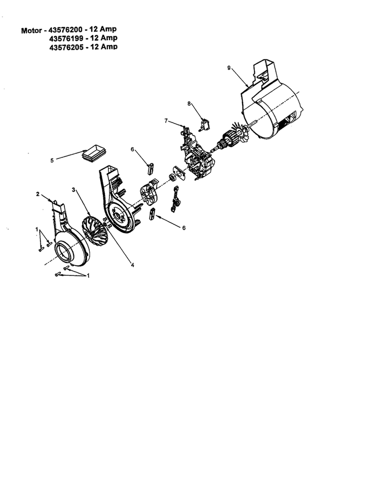Motor Assembly Diagram and Parts List for U4250  Hoover Upright Vacuum