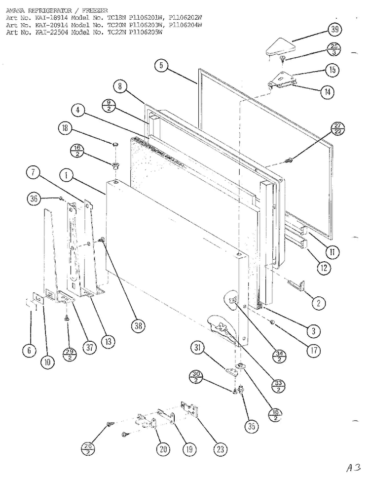 Top Mount Diagram and Parts List for TC22N-P116205W  Amana Refrigerator