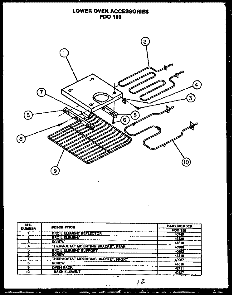 LOWER OVEN ACCESSORIES FDO 180 Diagram and Parts List for FDO180  Amana Microwave