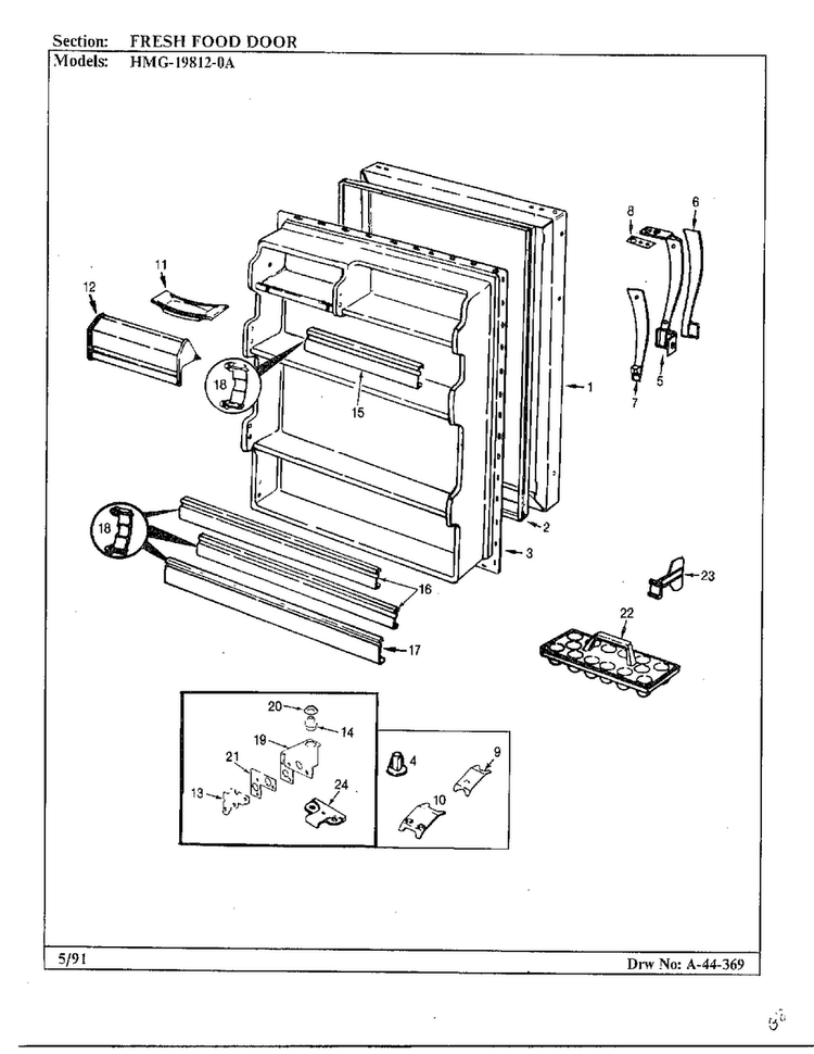 Fresh Food Door Diagram and Parts List for 19812-0A  Admiral Refrigerator