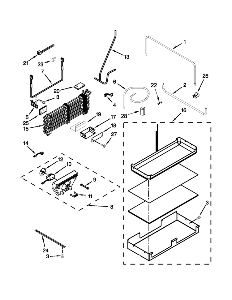 Lower Unit And Tube Parts Diagram and Parts List for JF42SSFXDA02  Jenn-Air Refrigerator