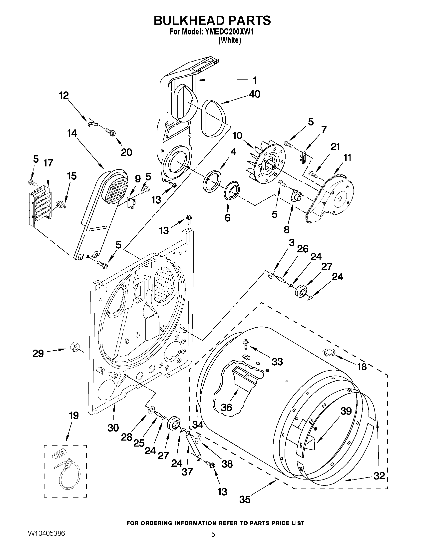 03 - BULKHEAD PARTS Diagram and Parts List for YMEDC200XW1  Maytag Dryer