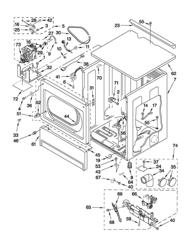 Upper Cabinet And Front Panel Parts Diagram and Parts List for MLG24PDAWW2  Maytag Dryer